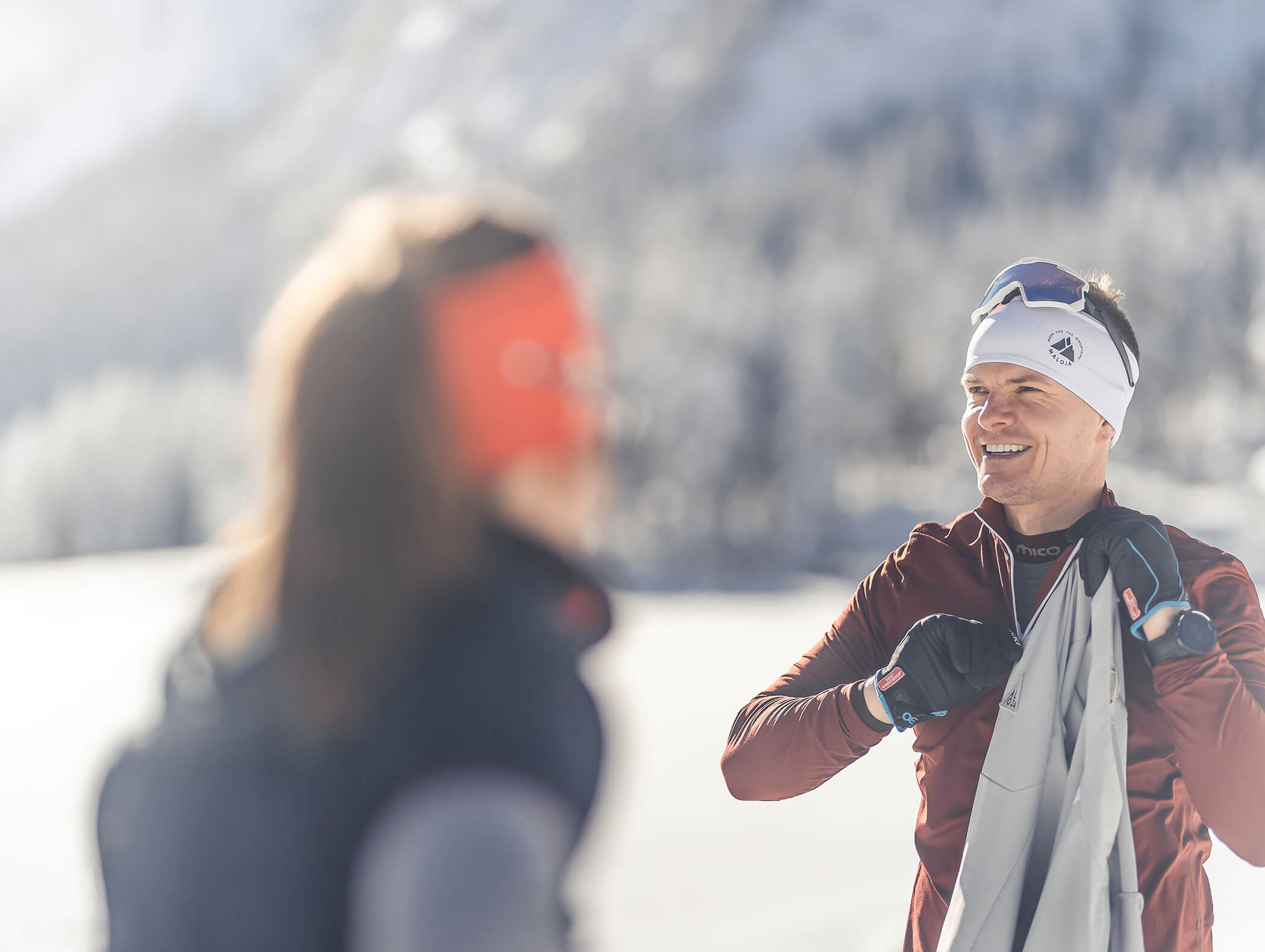 A man and a woman in the winter landscape